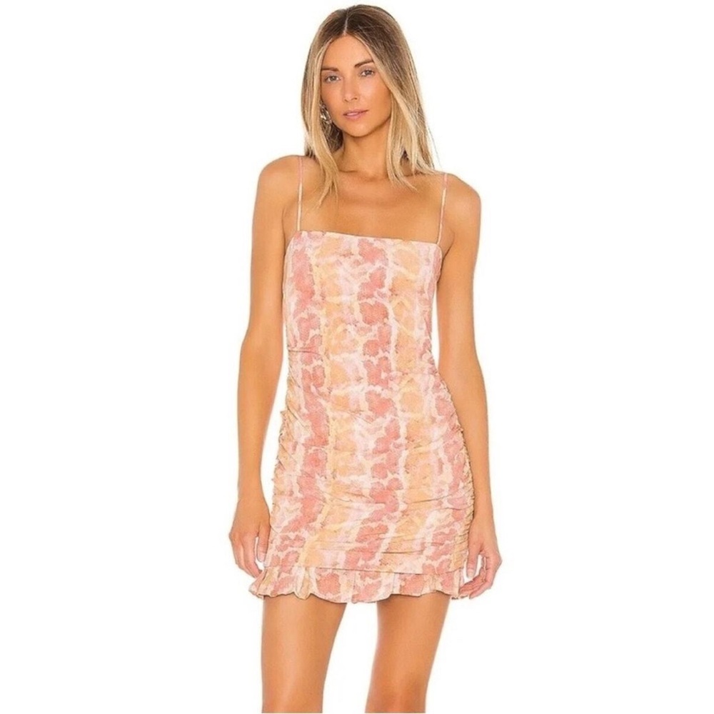 Lovers + Friends Emmett Snakeskin Ruched Ruffle Mini Dress, Size M